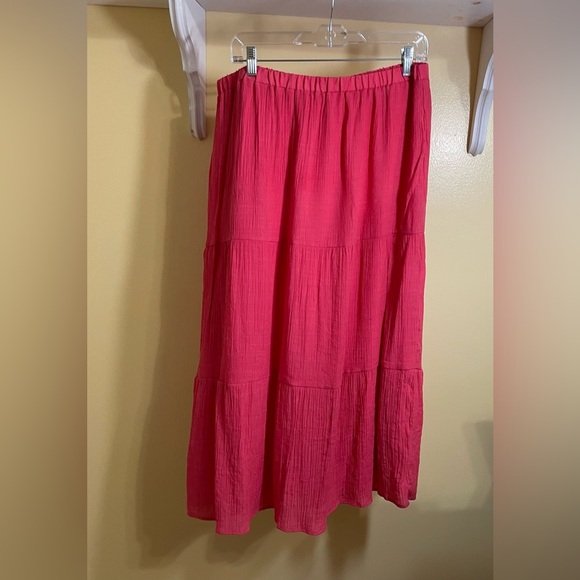 Tacera Pink A-Line Midi Skirt Tiered Resort - Picture 2 of 7